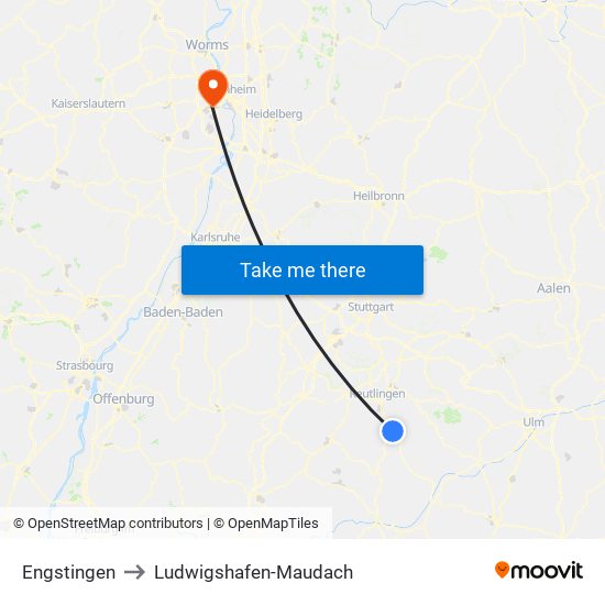 Engstingen to Ludwigshafen-Maudach map