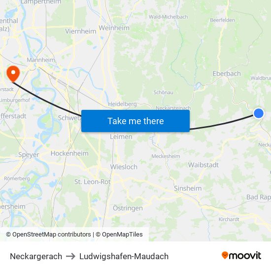 Neckargerach to Ludwigshafen-Maudach map