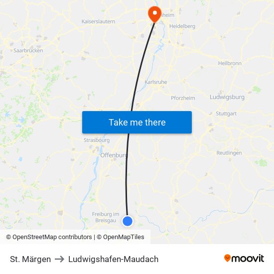 St. Märgen to Ludwigshafen-Maudach map