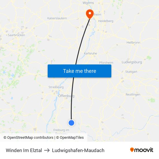 Winden Im Elztal to Ludwigshafen-Maudach map