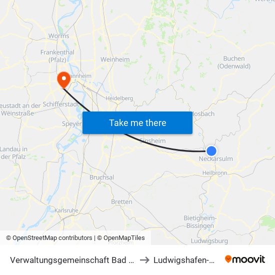 Verwaltungsgemeinschaft Bad Friedrichshall to Ludwigshafen-Maudach map