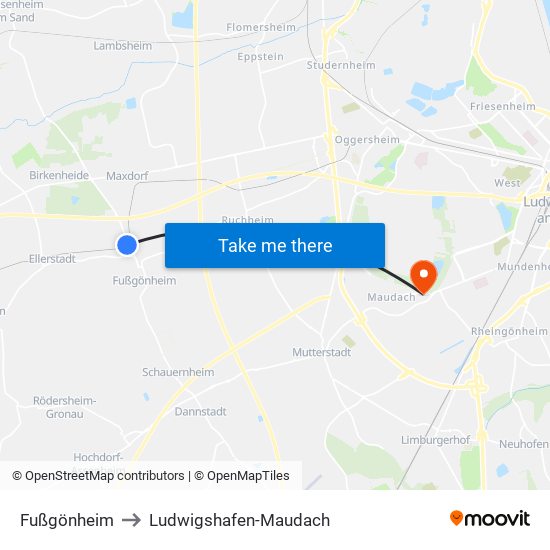 Fußgönheim to Ludwigshafen-Maudach map