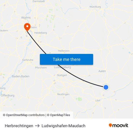 Herbrechtingen to Ludwigshafen-Maudach map