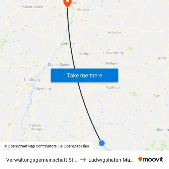 Verwaltungsgemeinschaft Stockach to Ludwigshafen-Maudach map