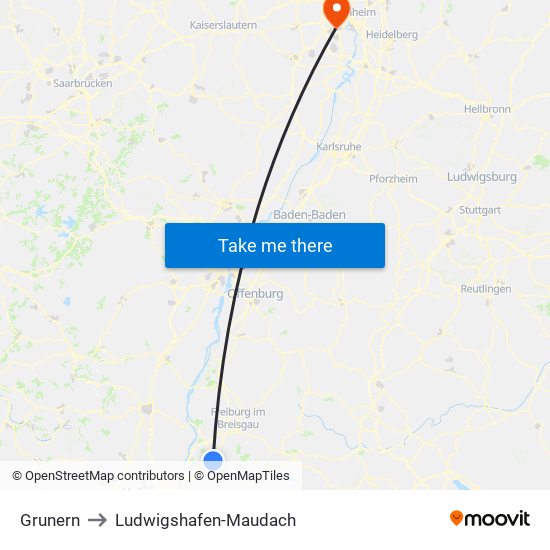 Grunern to Ludwigshafen-Maudach map