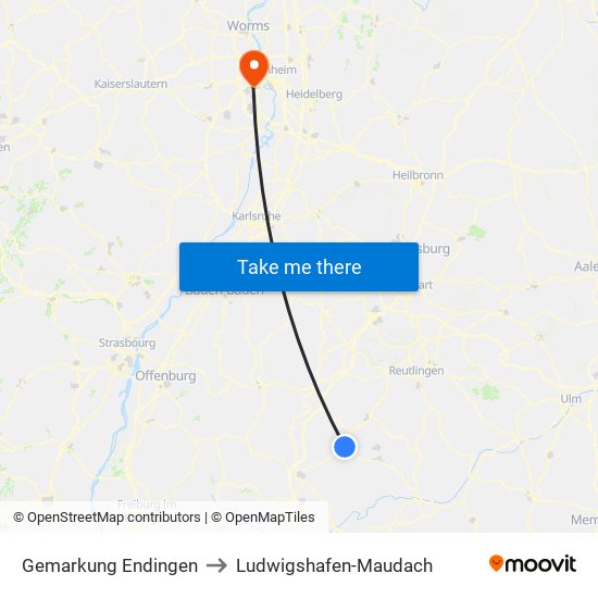 Gemarkung Endingen to Ludwigshafen-Maudach map