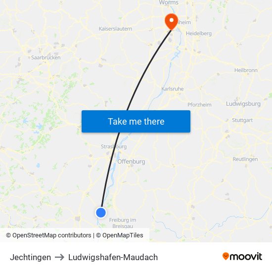 Jechtingen to Ludwigshafen-Maudach map