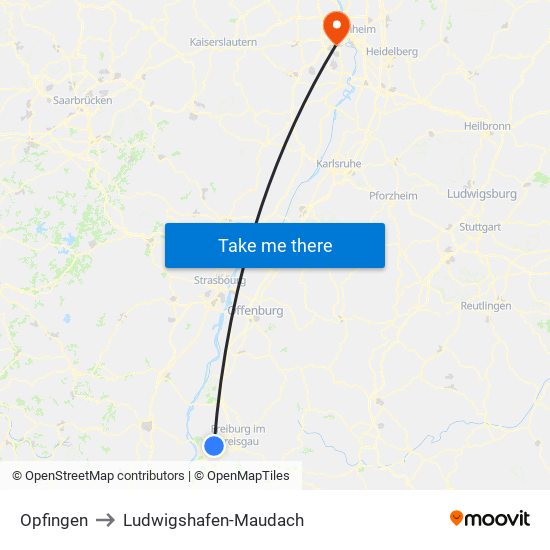 Opfingen to Ludwigshafen-Maudach map