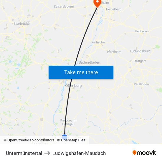 Untermünstertal to Ludwigshafen-Maudach map