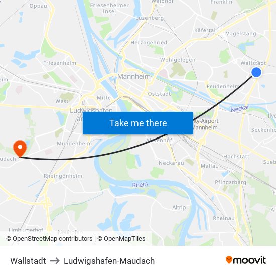 Wallstadt to Ludwigshafen-Maudach map