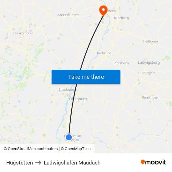 Hugstetten to Ludwigshafen-Maudach map