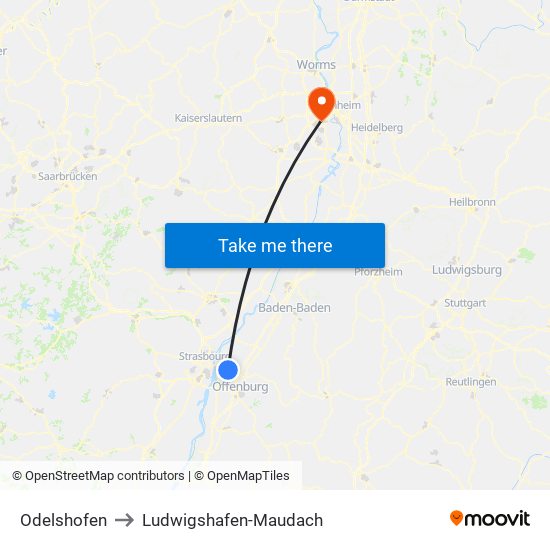 Odelshofen to Ludwigshafen-Maudach map