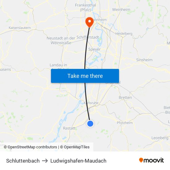 Schluttenbach to Ludwigshafen-Maudach map