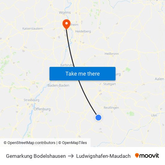 Gemarkung Bodelshausen to Ludwigshafen-Maudach map