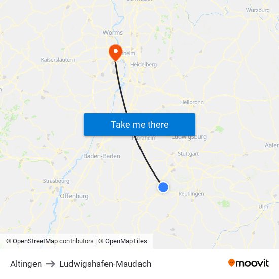 Altingen to Ludwigshafen-Maudach map