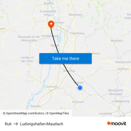 Ruit to Ludwigshafen-Maudach map