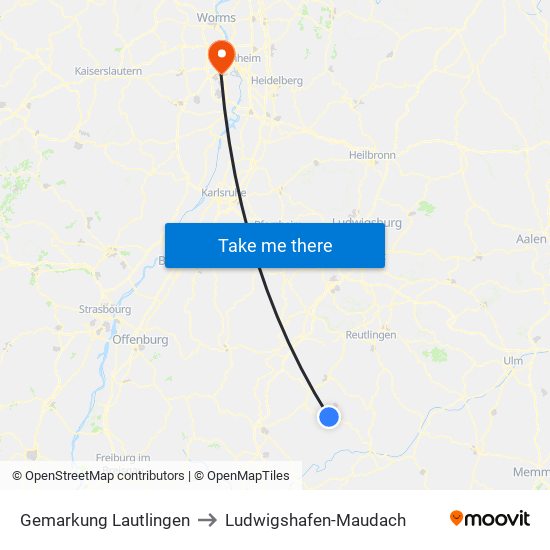 Gemarkung Lautlingen to Ludwigshafen-Maudach map