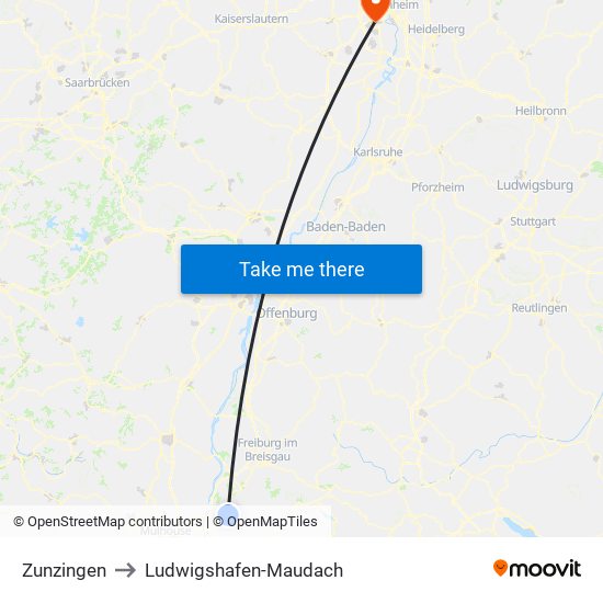 Zunzingen to Ludwigshafen-Maudach map