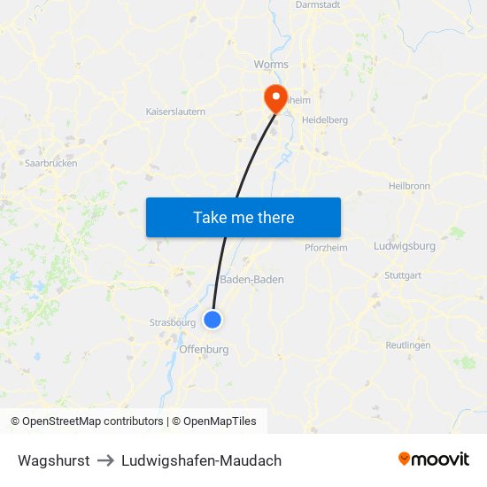 Wagshurst to Ludwigshafen-Maudach map