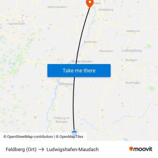 Feldberg (Ort) to Ludwigshafen-Maudach map