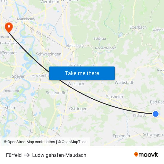 Fürfeld to Ludwigshafen-Maudach map