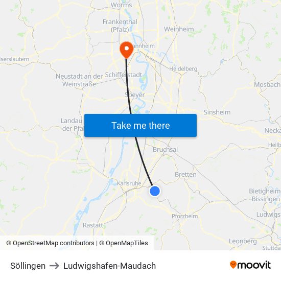 Söllingen to Ludwigshafen-Maudach map