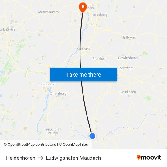 Heidenhofen to Ludwigshafen-Maudach map