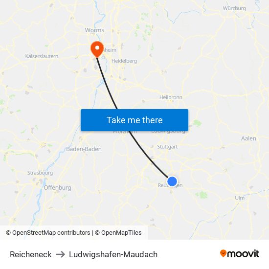 Reicheneck to Ludwigshafen-Maudach map