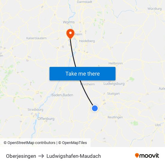 Oberjesingen to Ludwigshafen-Maudach map