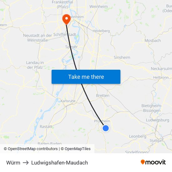 Würm to Ludwigshafen-Maudach map