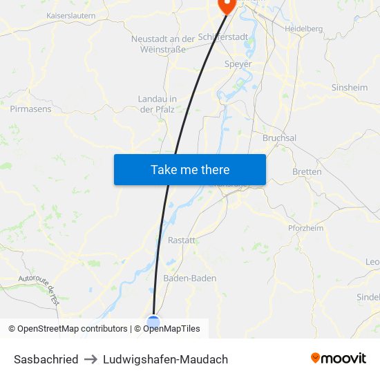 Sasbachried to Ludwigshafen-Maudach map