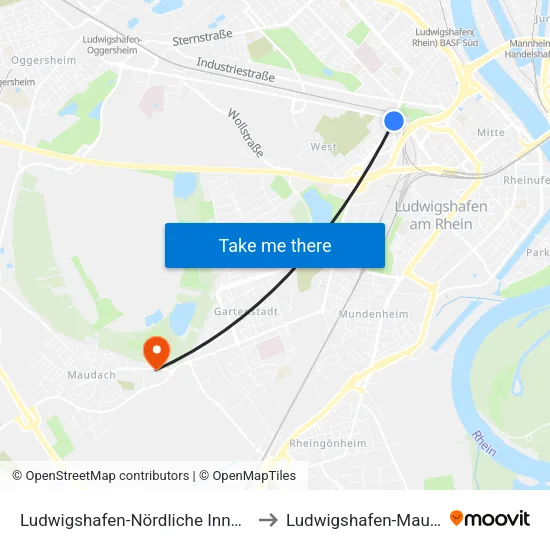 Ludwigshafen-Nördliche Innenstadt to Ludwigshafen-Maudach map