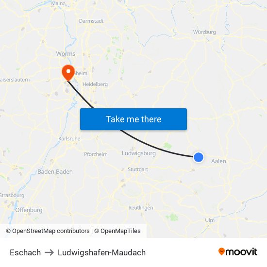 Eschach to Ludwigshafen-Maudach map