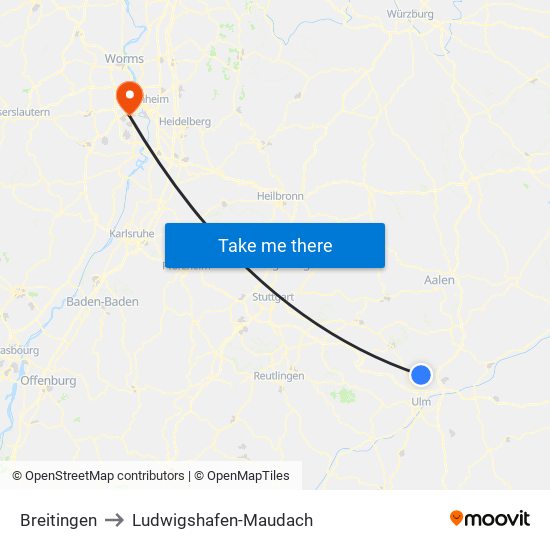 Breitingen to Ludwigshafen-Maudach map