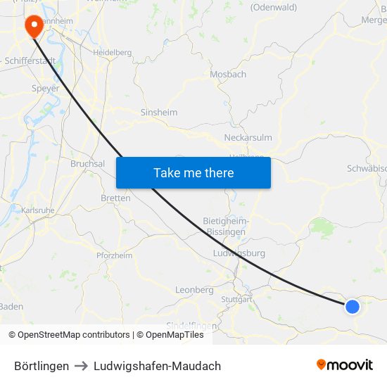 Börtlingen to Ludwigshafen-Maudach map