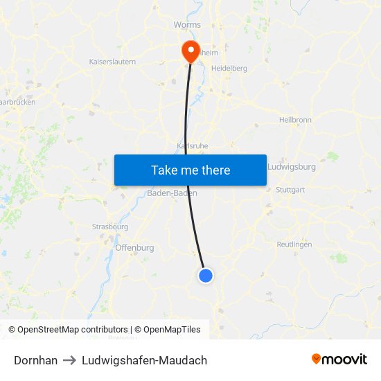 Dornhan to Ludwigshafen-Maudach map