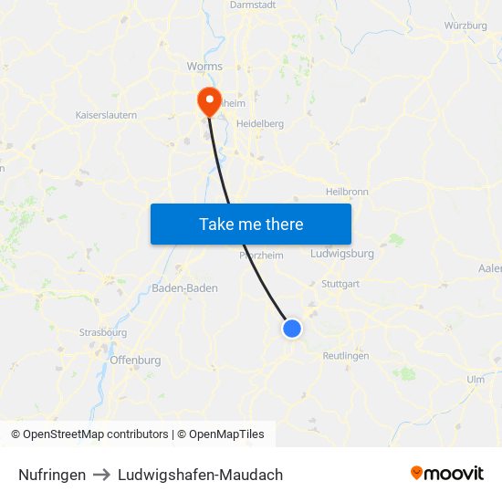 Nufringen to Ludwigshafen-Maudach map