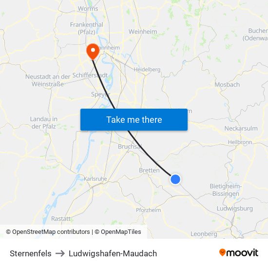 Sternenfels to Ludwigshafen-Maudach map