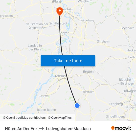 Höfen An Der Enz to Ludwigshafen-Maudach map