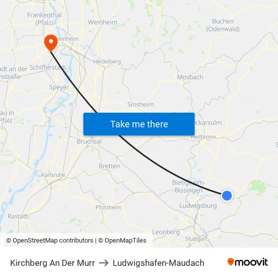 Kirchberg An Der Murr to Ludwigshafen-Maudach map