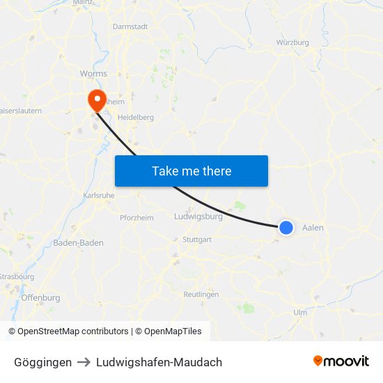 Göggingen to Ludwigshafen-Maudach map