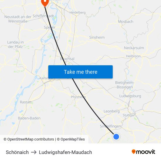 Schönaich to Ludwigshafen-Maudach map