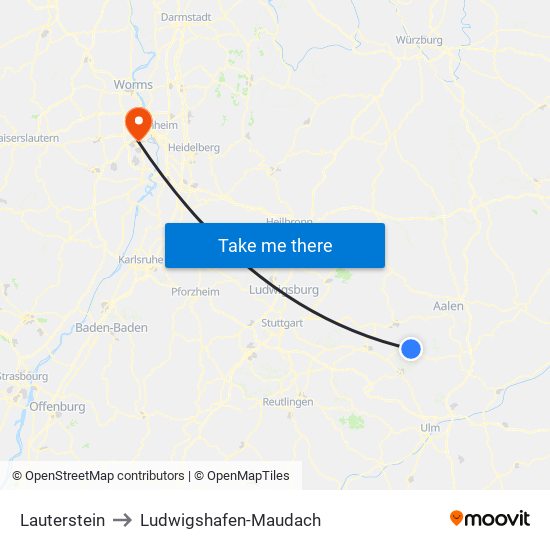 Lauterstein to Ludwigshafen-Maudach map