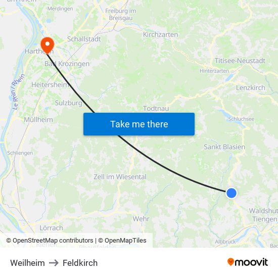 Weilheim to Feldkirch map