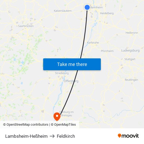 Lambsheim-Heßheim to Feldkirch map