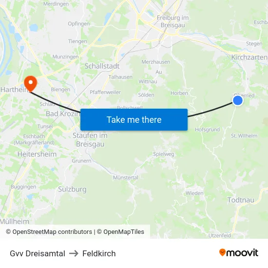 Gvv Dreisamtal to Feldkirch map