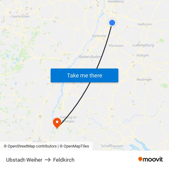 Ubstadt-Weiher to Feldkirch map