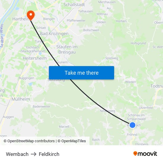 Wembach to Feldkirch map