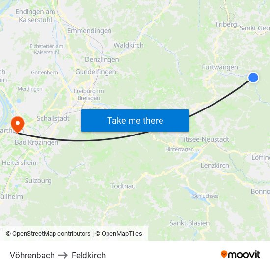 Vöhrenbach to Feldkirch map