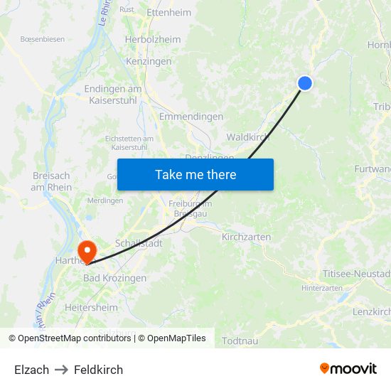 Elzach to Feldkirch map